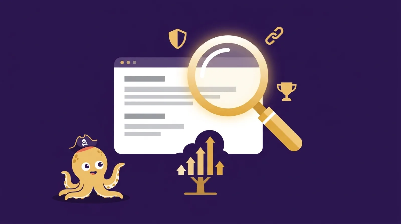 Editorial illustration of an SEO audit dashboard with organic traffic graphs, backlink profile analysis, and a due diligence checklist β content site acquisition context